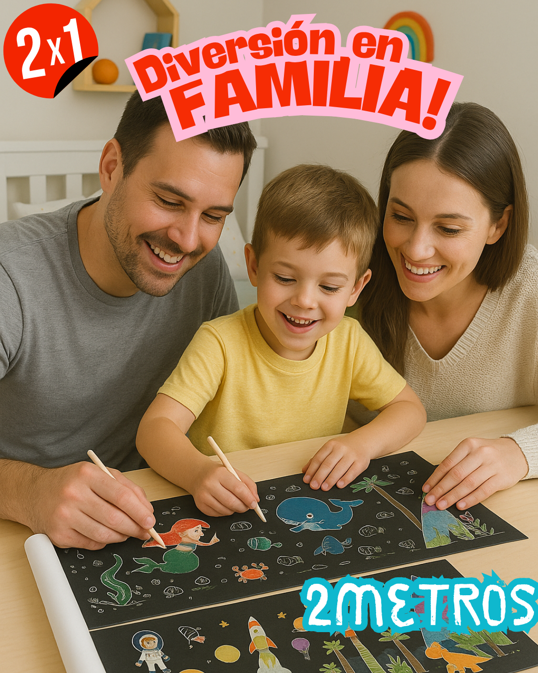 2 X 1 - MAGIC SCRATCH - Rollo Papel Mágico Raspar Dibujos 2 Mts