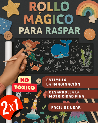 2 X 1 - MAGIC SCRATCH - Rollo Papel Mágico Raspar Dibujos 2 Mts