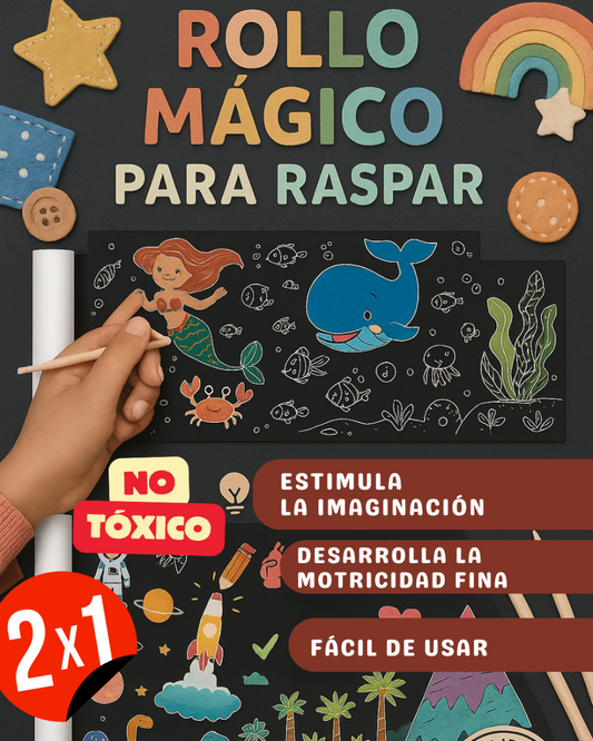2 X 1 - MAGIC SCRATCH - Rollo Papel Mágico Raspar Dibujos 2 Mts