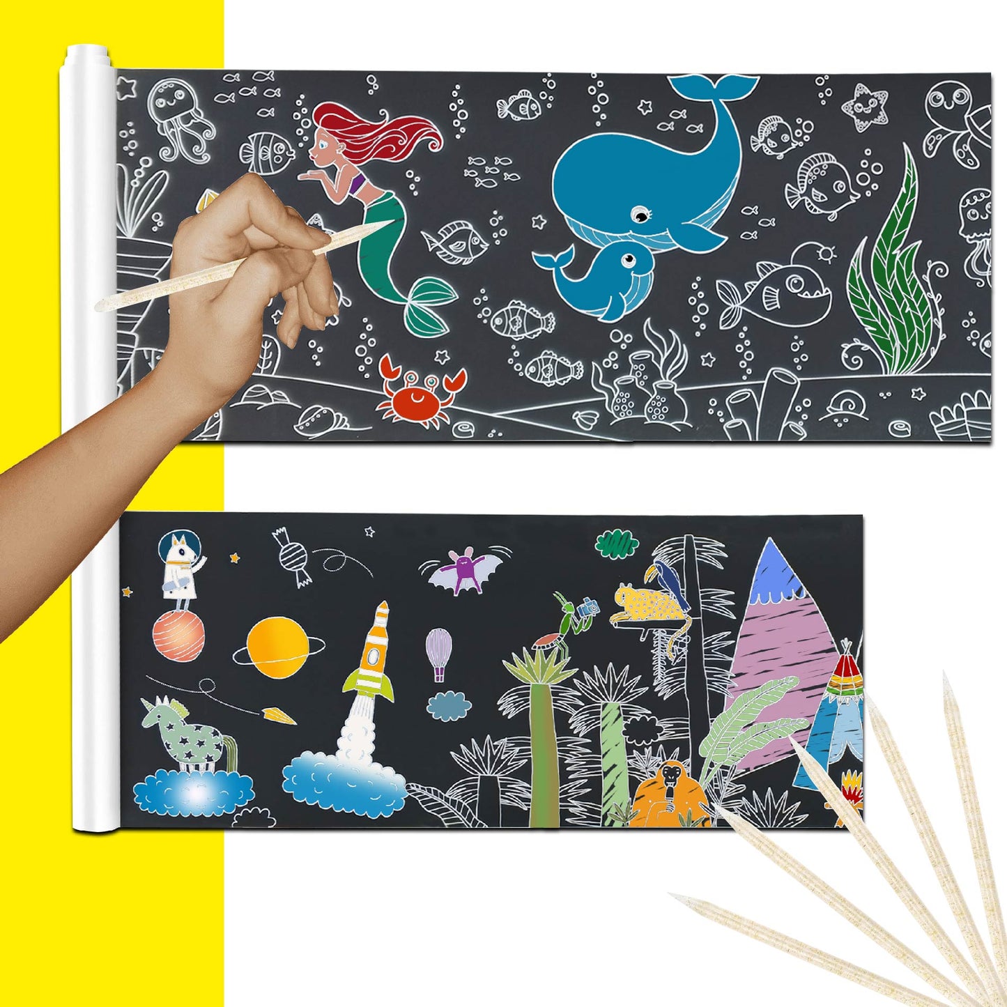 2 X 1 - MAGIC SCRATCH - Rollo Papel Mágico Raspar Dibujos 2 Mts